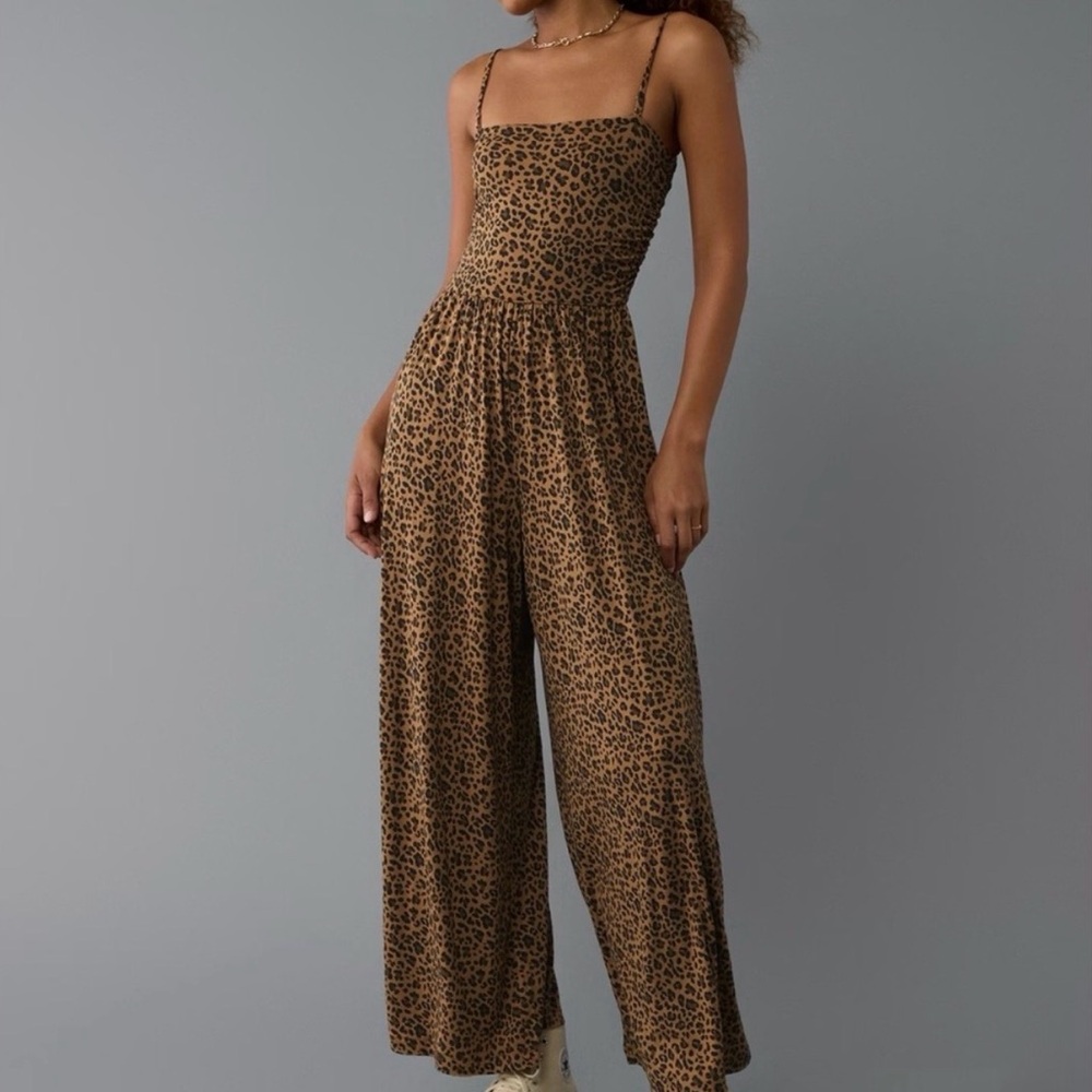 American Eagle Leopard Print Lounge Jumpsuit